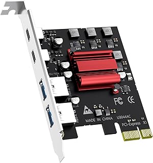 GLOTRENDS U3044AC 4ポート (2 x Type-C+ 2 x Type-A) USB 3.0 5Gbps PCIe拡張カード、Intel、AMD、ARMプラットフォーム用、WindowsおよびLinux対応 (Mac OS非対応)