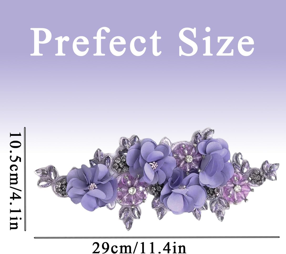 2 Pcs Purple 3D Floral Embroidery Applique for Handmade Floral Rhinestone Lace Appliques Purple Embroidery Sequin Patches for Wedding Bridal Dress for Clothes,Dress,Hat,Hairband