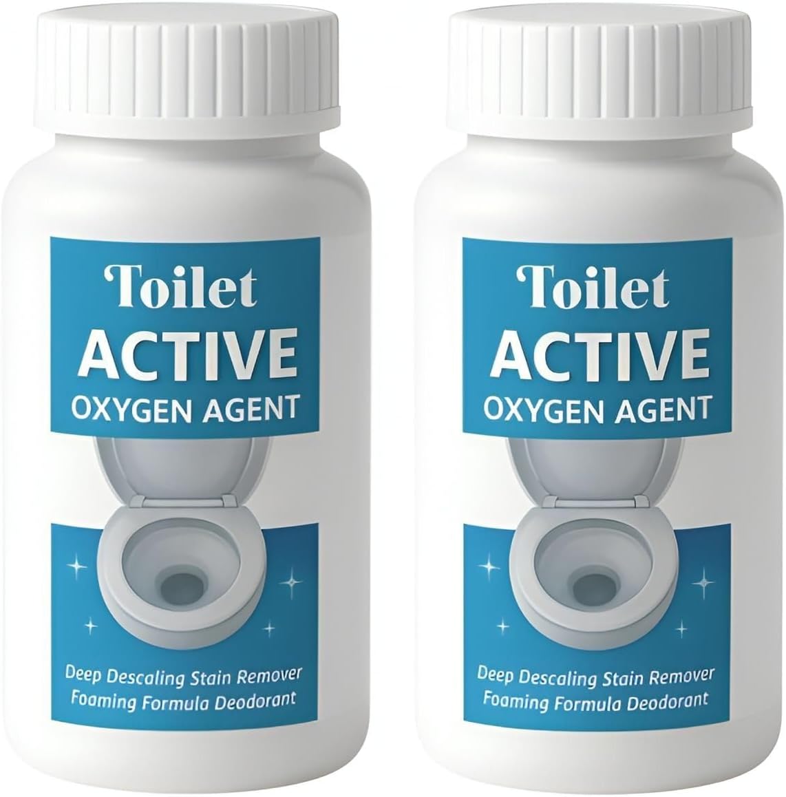 Toilet Active Oxygen Agent Deep Descaling Stain Remover, Foaming Formula Deodorant for Toilets, Urinals, Washbasins, Sewage Pipes, (Pack of 2)