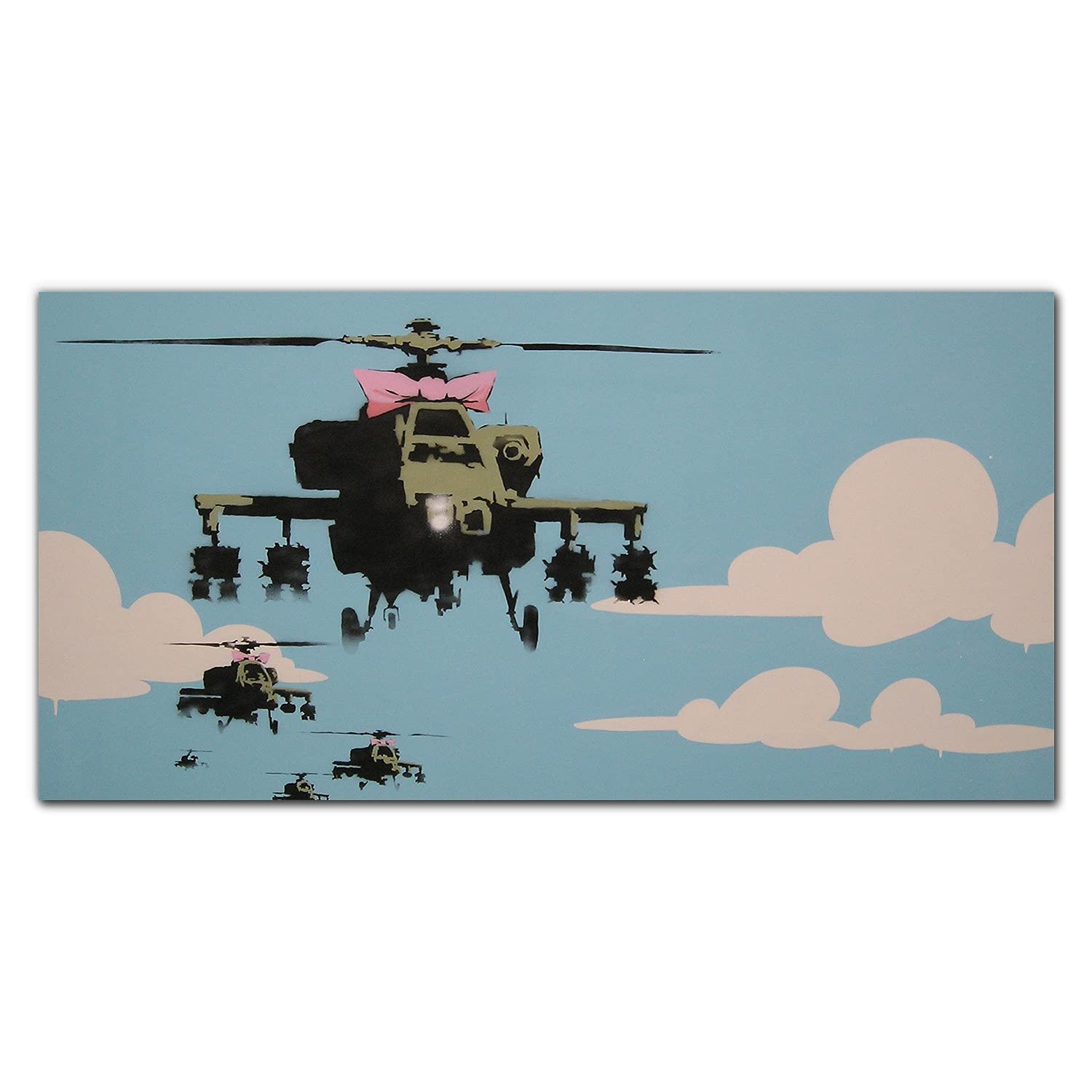 Crédence de cuisine en verre trempé 140x70 cm décor Hélicoptère Banksy