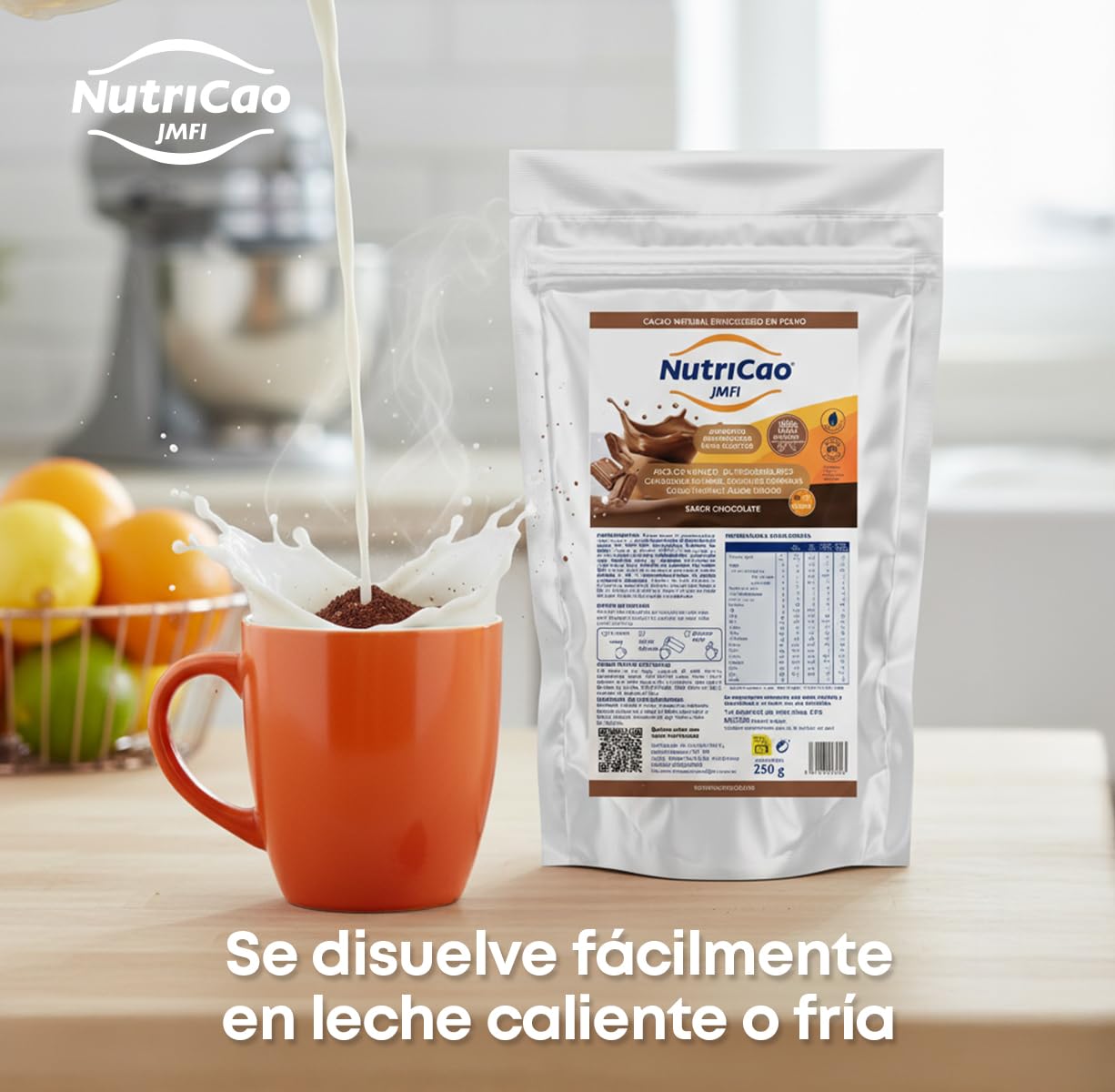 NutriCao JMFI | Cacao Natural Enriquecido en Polvo 250 g | Preparado para Adultos con Proteínas, Fibra y Vitaminas | Fácil de Preparar y con Sabor Chocolate para el Consumo Diario