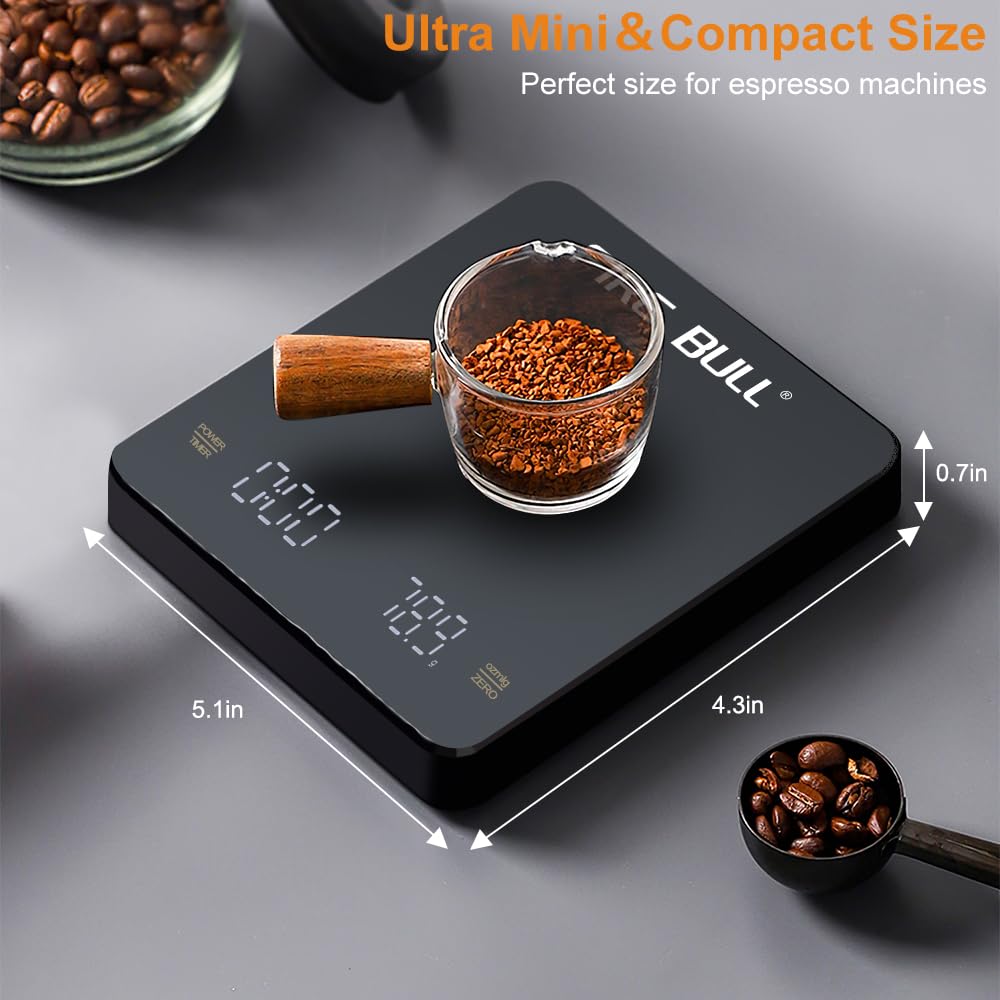 OBEST Mini Bilancia per Caffè con Timer, 3kg/0,1g Bilancia con Precisione | Bilancia Digitale Ricaricabile per Caffè, Bilancia Elettronica Portatile da Cucina con Display a LED e Timer Automatico