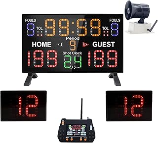 Portable Basketball Scoreboard with Shot Clock Set, Professional LED Digital Scoreboard System for Basketball Games, Wireless Control, Rechargeable/Plug-in, for Gyms, Schools, Tournaments
