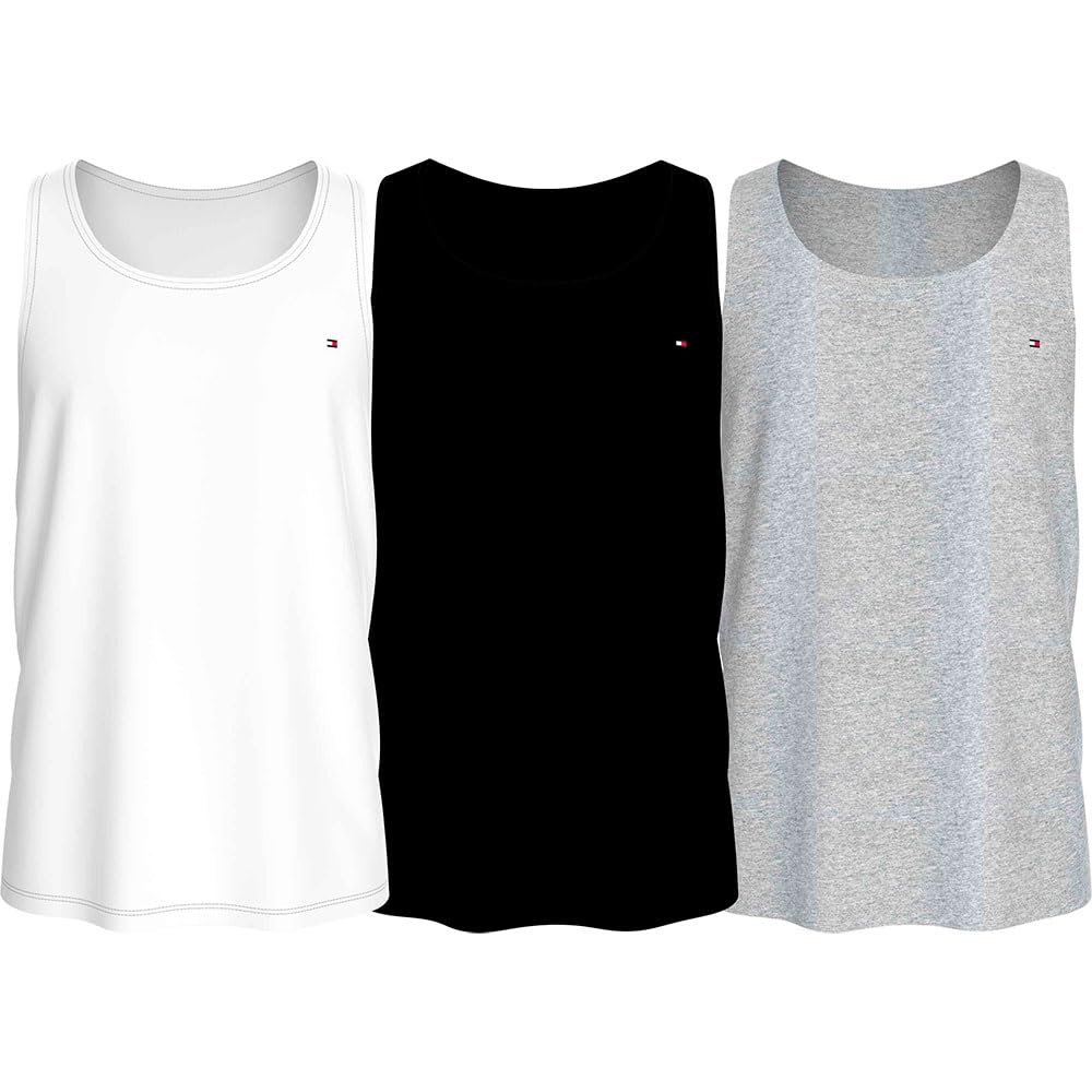 Tommy Hilfiger Camisetas de Tirantes Hombre Pack de 3 Tank Tops con Cuello Redondo