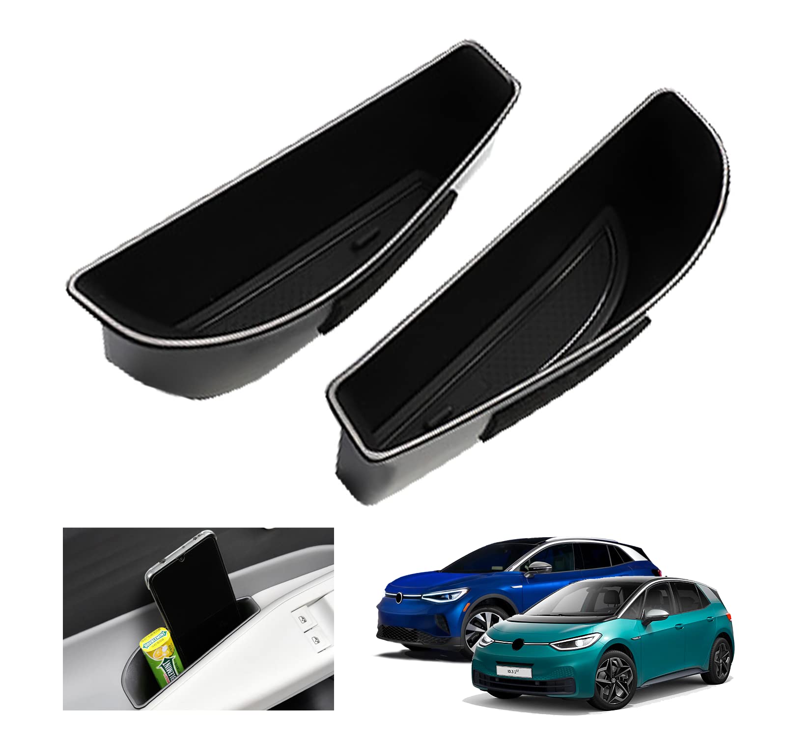 2022 VW ID.4 Door Side Storage Box Compatible with 2021-2023 Volkswagen ID.4 Door Handle Storage Box 2022 VW ID.4 Accessories Door Organizer Pocket Tray Armrest Cellphone Container（2pcs）