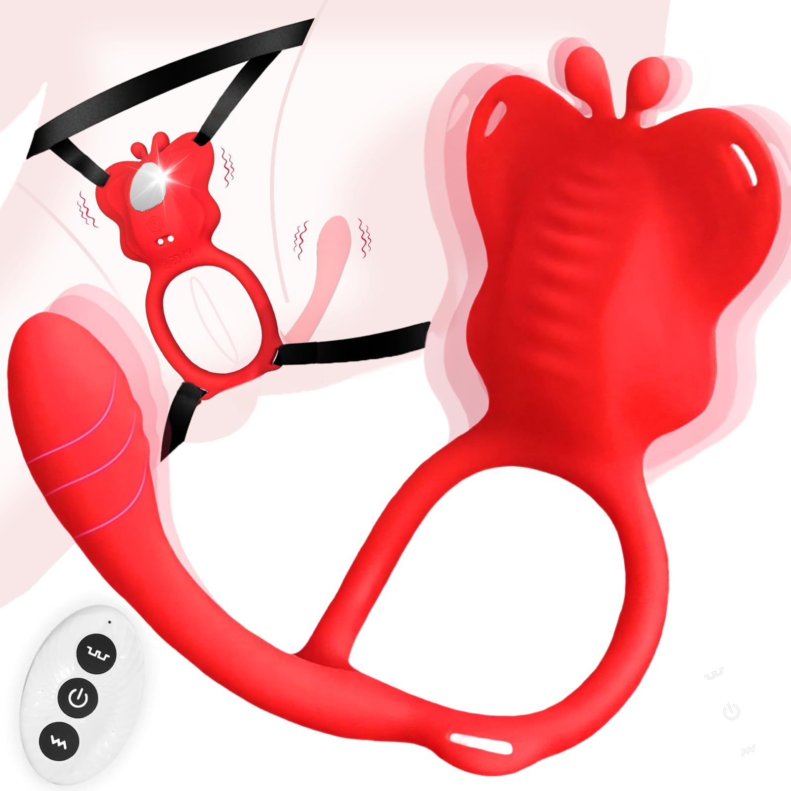 Vibratoreper Donna Stimolatore Clitoride Femminile Professionale Sexytoysys Vibratori Farfalla Coppia Vibratoriper Donne Wireless Mutandine Vibranti Plug Anale Vibrante 10 modalità Strap on, Rosso
