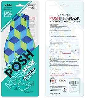 Be Healthy [Pack of 10] Posh KF94 Mask - Chicago (B03) (MADE IN KOREA), Navy, Light Blue, Light Green, Large