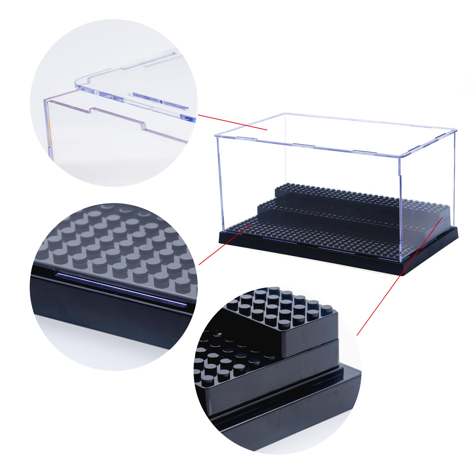 WMM Minifigure Display Case for Action Figures Blocks, Dustproof Acrylic Display Box Storage with 3 Movable Steps for Collection Models Minifigures, Bricks Blocks Toys