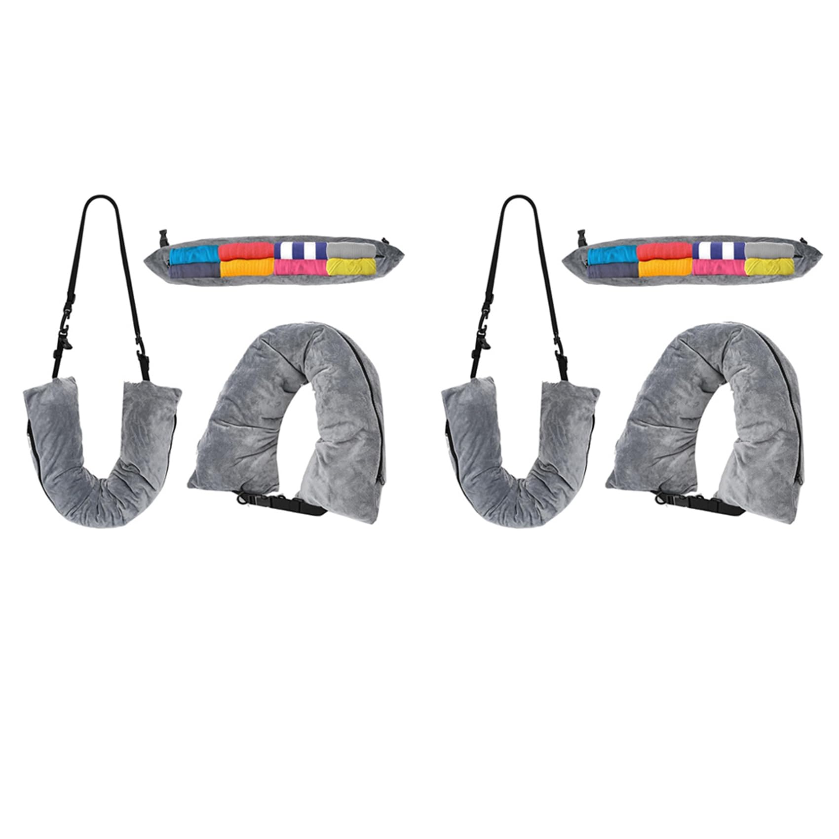 Hndhbfgrt 2X Travel Neck Pillow Stuffable with Clothes,Stuffable Neck Pillow for Traveling,Fillable Neck Pillow Extra Storage Grey