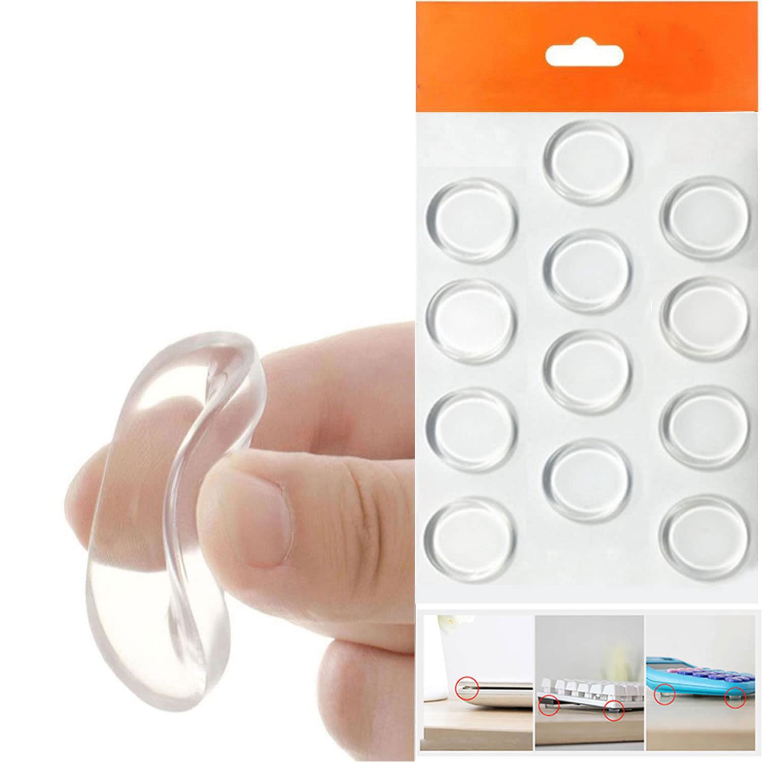 Badem10 Yapışkanlı Cam Tutucu Şeffaf 18 mm 12'Li Mobilya Raf Ses Tutucu