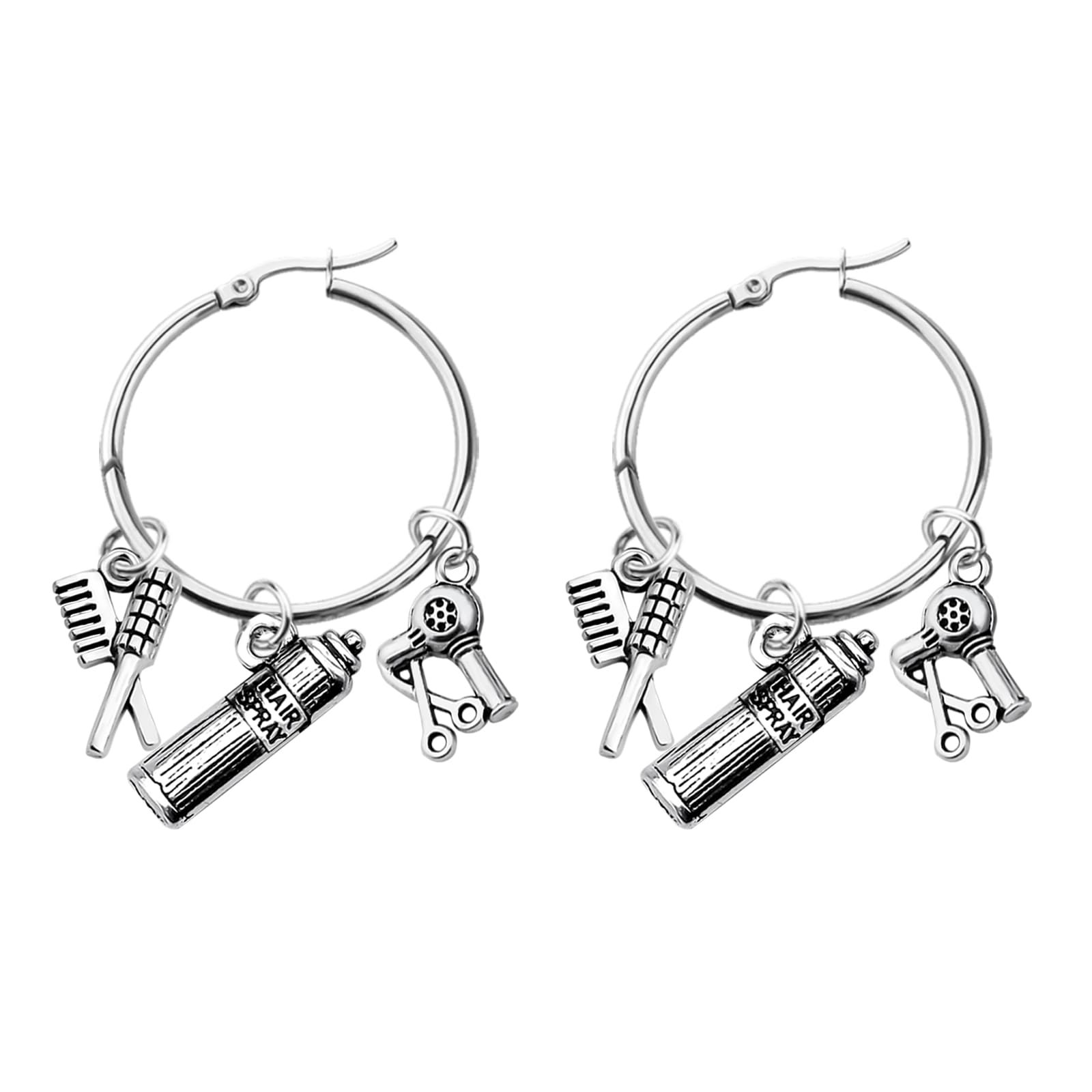 FEELMEM Hairstylist Gifts Scissor Comb Big Circle Hoop Earrings Cosmetology Future Hairdresser Gift Hair Dryer Jewelry