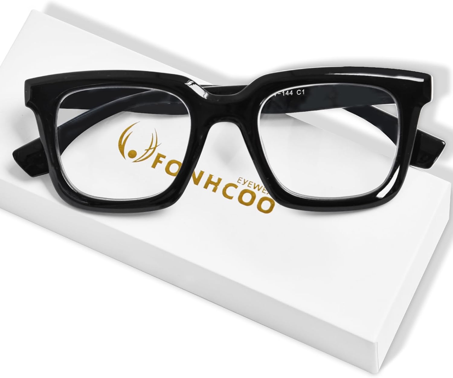 FONHCOO Reading Glasses for Women Men Blue Light Blocking Square Stylish Computer Readers with Spring Hinge Anti UV Glare