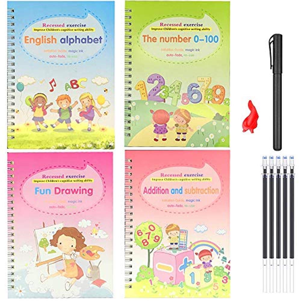 VANREYIN 4pcs Magic Practice Copybook for Kids - The Print Handwiriting Workbook-Reusable Writing Practice Book --Alphabet Book with Pen (Book Two)