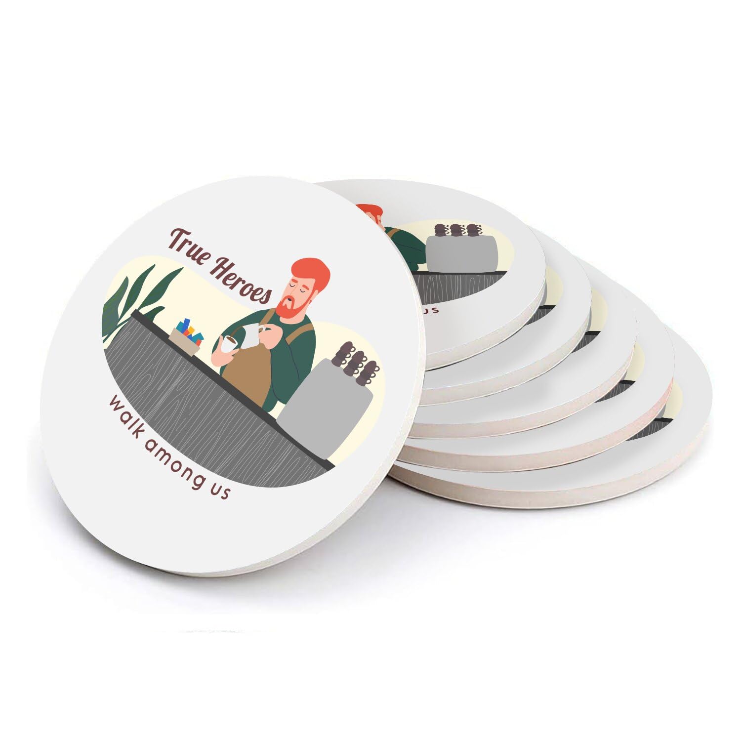 Sous-verres ronds en céramique True Heroes Barista Coffee, lot de 6