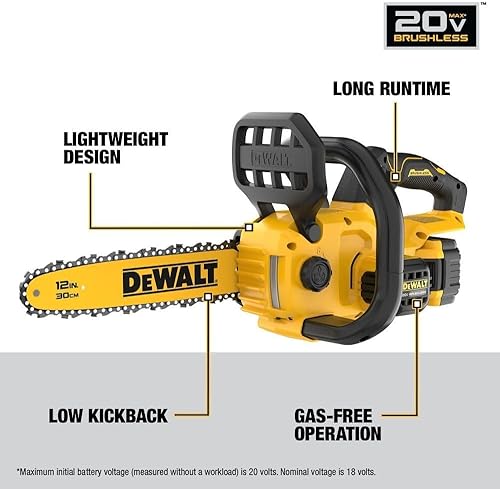 Miniatura 3 de DEWALT Kit de motosierra inalámbrica de 20 V MAX de 12 pulgadas con batería y cargador incluidos (DCCS621P1)