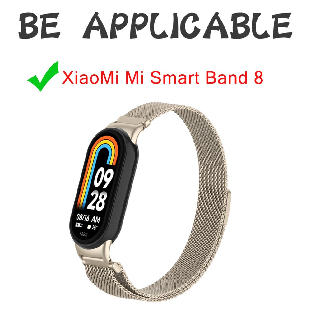 HchenH Bracelet Compatible with Xiaomi Mi Band 8, Stainless Steel Metal Adjustable Replacement Strap, Soft Breathable, Magnetic Mesh Woven Watch Straps for Xiaomi Mi Band 8 - Image 2
