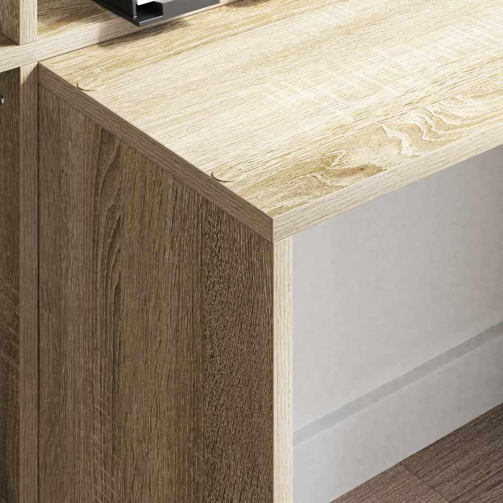 Scrivania in rovere Sonoma, 138,5 x 55 x 143 cm, 4 ripiani, spazio e ripiano, ergonomica per home office, ufficio, studio, gaming, PC e laptop
