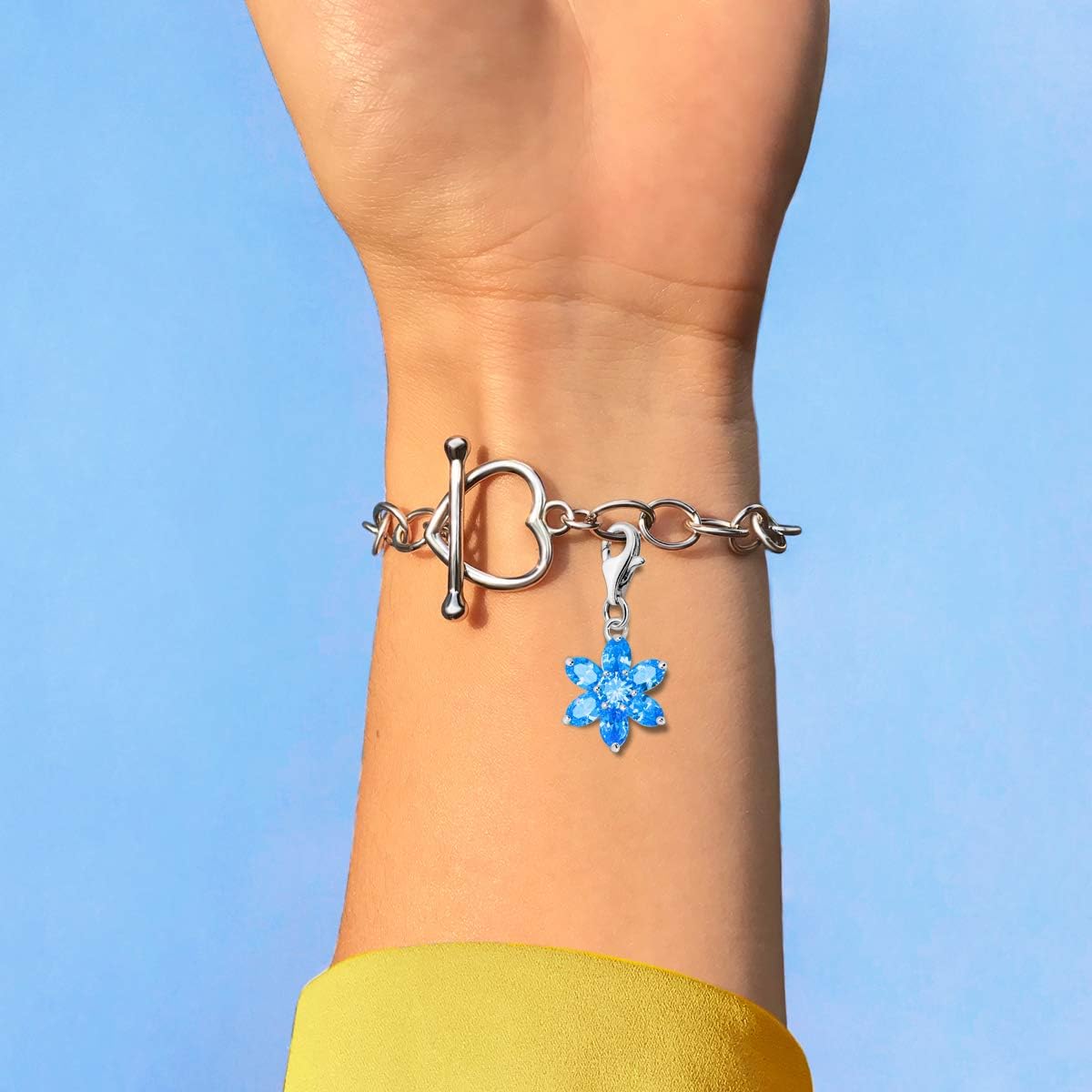 Quiges Crystal Blue Pear Cubic Zirconia Flower Clip On Charm Pendant Silver Plated Women's Jewellery - Image 6