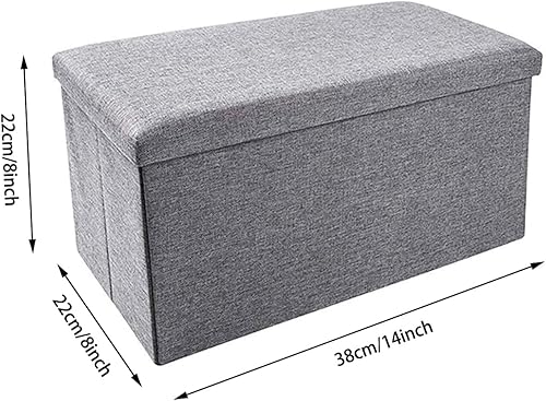 Miniatura 14 de ZLY Taburete plegable otomano de almacenamiento de tela de poliéster lino reposapiés asiento colección desorden 14 x 8 pulgadas Beige,Gris-oscuro