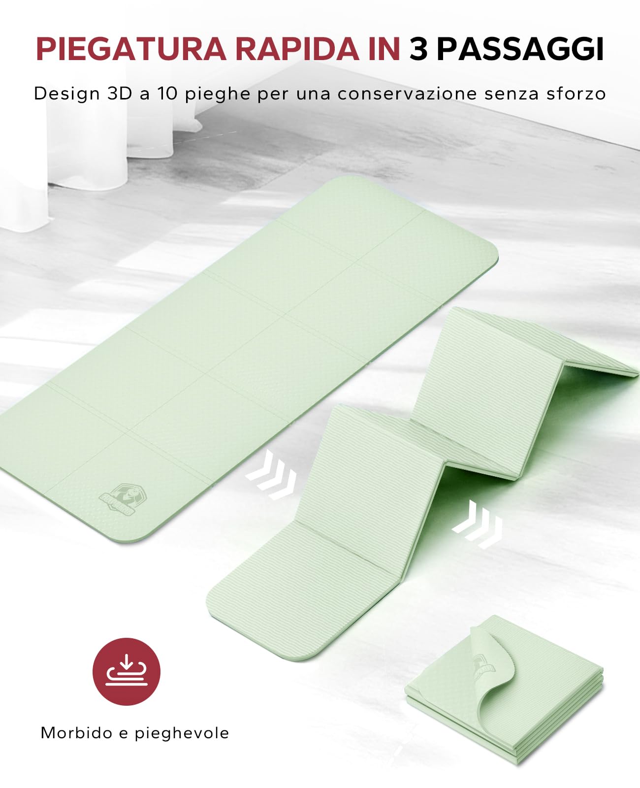 HAPBEAR Tappetino Yoga Pieghevole 183x61x0,6 cm, Tappetino Palestra Pieghevole Antiscivolo in TPE Ecologico con Borsa, Tappetino Yoga da Viaggio Portatile per Casa, Pilates, Stretching e Fitness