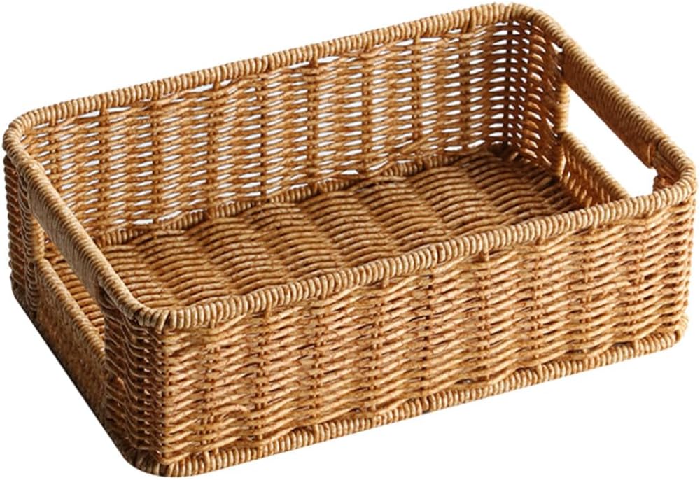 VOSAREA Wicker Baskets Rattan Woven Baskets Seagrass Storage Baskets for Shelves Rectangular Basket Rattan Toilet Tank Basket