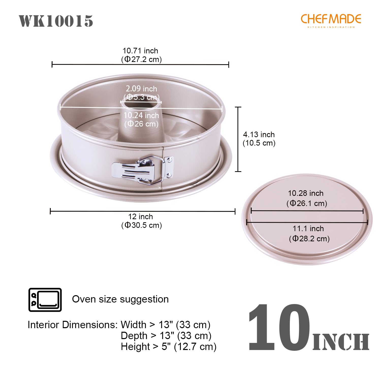 CHEFMADE 25,4 cm Springform und Gugelhupfform, antihaftbeschichtet, Käsekuchenform und Eiskuchen-Backgeschirr, Karbonstahlrohr, 2-in-1 mit abnehmbarem Boden, WK10015