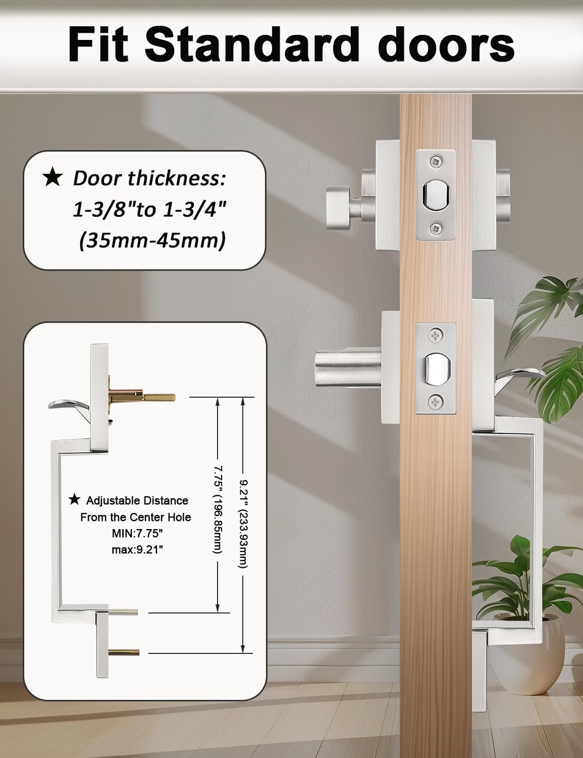 Tinewa San Clemente Satin Nickel Handleset with Single Cylinder Deadbolt, Upgrated Entry Door Lock Set, Adjustable Hole Space, Zinc Alloy & Reversible Handle Lever, 1 Pack