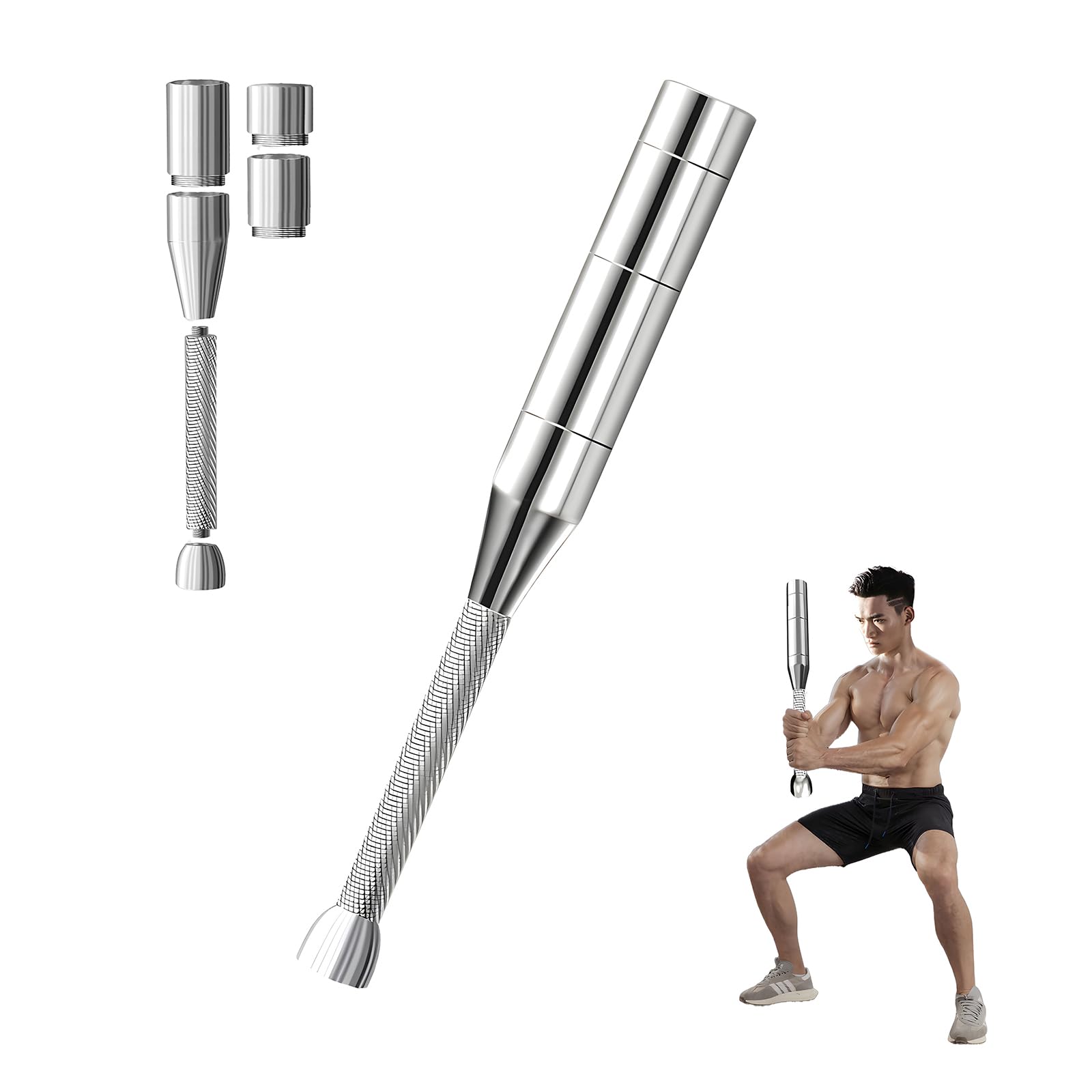 YASICA 調節式クラブベル エクササイズ ワークアウトバー ジム機器 握力トレーニング 筋トレ器具 トレーニング器具 4-10kg クロストレーニング機材 ウエイト付きクラブベル 7 段階調整可能 幅広い重量調整で初心者から上級者まで幅広く対応 自宅トレーニングやゲーム、グラウンドトレーニングなど様々なシーンで活躍します（シルバー）