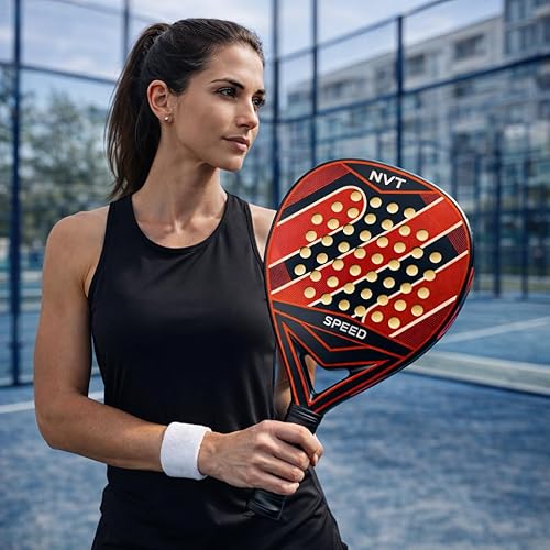 Miniatura 7 de NVT Raqueta de pádel de fibra de carbono, diseño ligero con agarre cómodo, resistente a todo tipo de clima, cabeza híbrida de fibra de vidrio