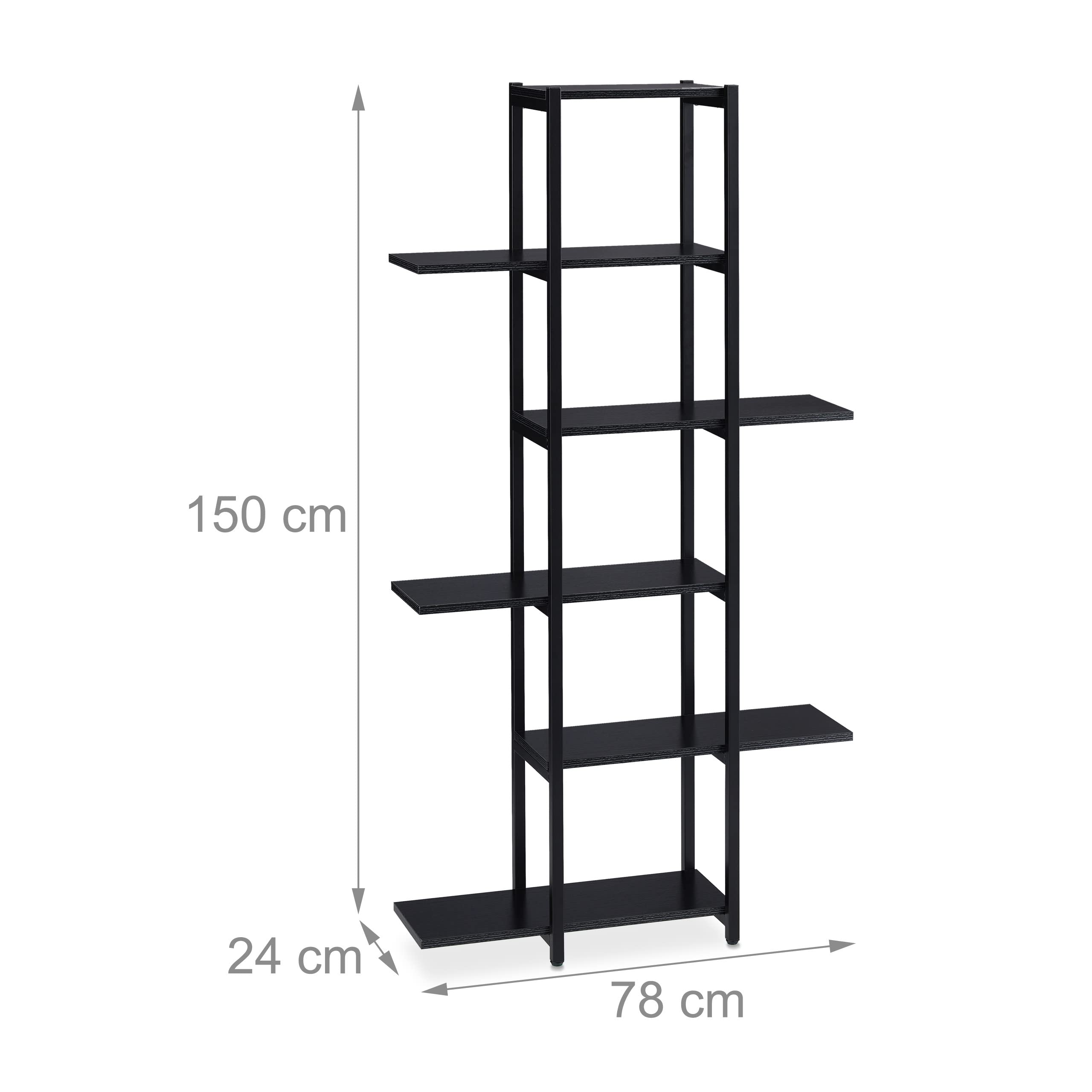Relaxdays Étagère à Plantes, escalier Fleurs, 6 Niveaux, HLP 150 x 78 x 24 cm, Acier MDF, Support intérieur, Noir