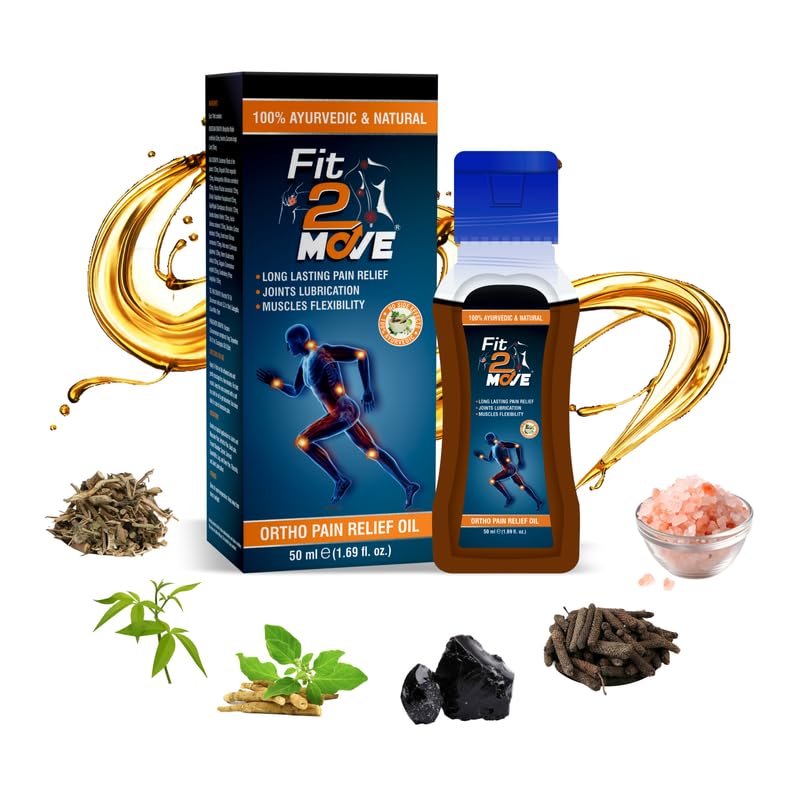 - FIT-2-MOVE Ortho Pain Relief Oil | Ayurvedic & Natural | For Joint, Back, Knee, Shoulder & Muscle Pain | Arthritis, Sprain, Cervical, Frozen Shoulder, Tennis Elbow | Relief Oil | 50ml (Pack of 1)