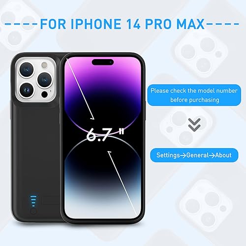 Miniatura 6 de Funda de batería para iPhone 14 Pro Max, 6800mAh Funda de carga extendida portátil con función atril recargable compatible con iPhone 14 Pro Max