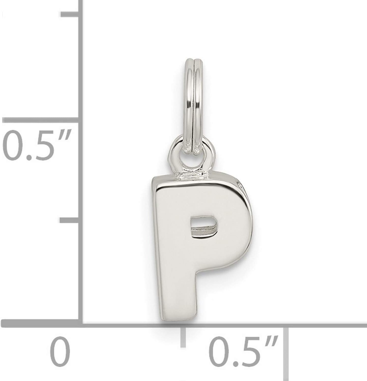 Sterling Silver P Pendant Charm for Women or Unisex Use, Block Letter Design Polished Initial Jewelry, Alphabet Symbol Necklace or Bracelet Accessory, Custom Name Identity Jewelry Piece
