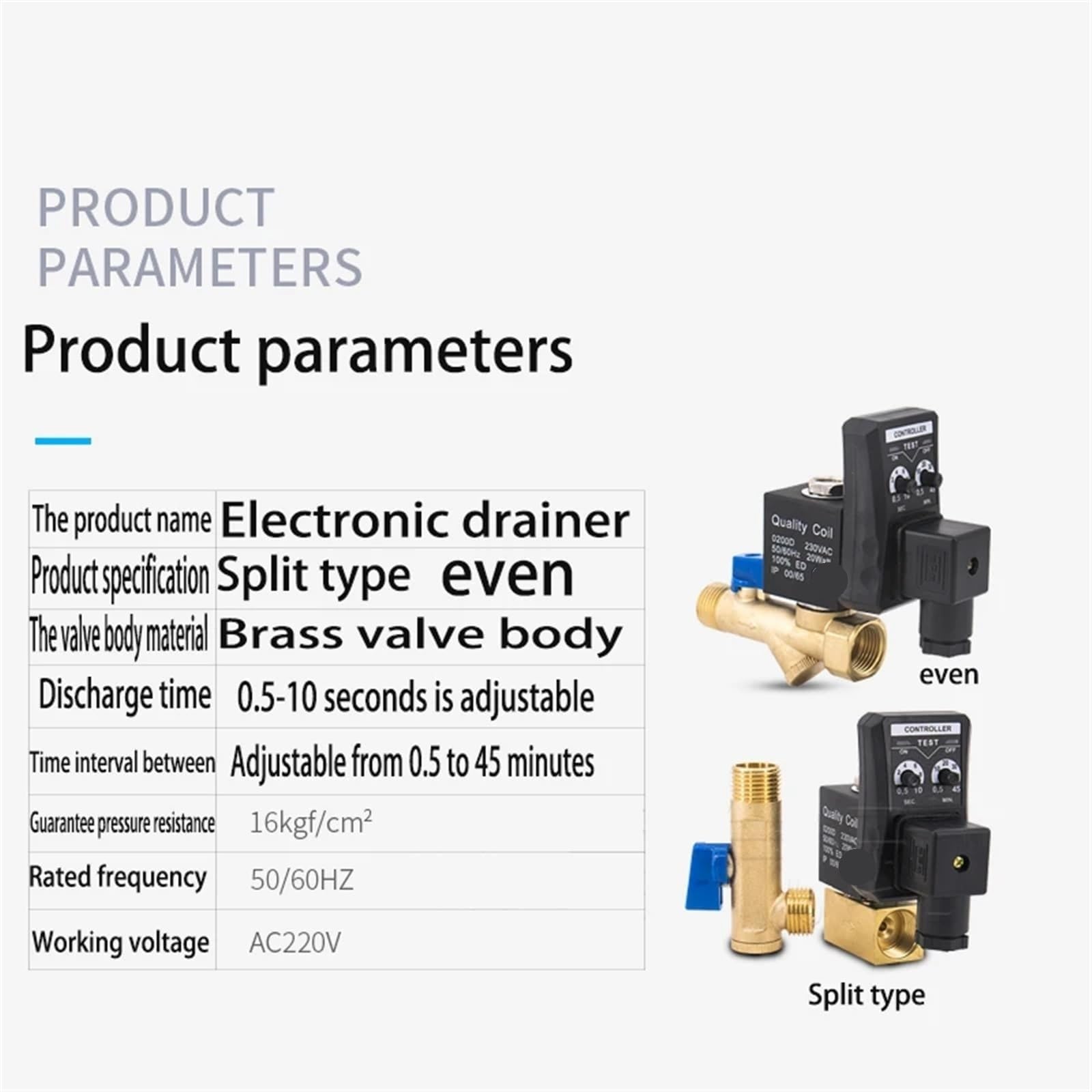 Válvula de drenaje solenoide electrónica de metal negro for secadora con compresor de gas. Temporizador automático for un drenaje eficiente.(PA-68-Slag-discharge)