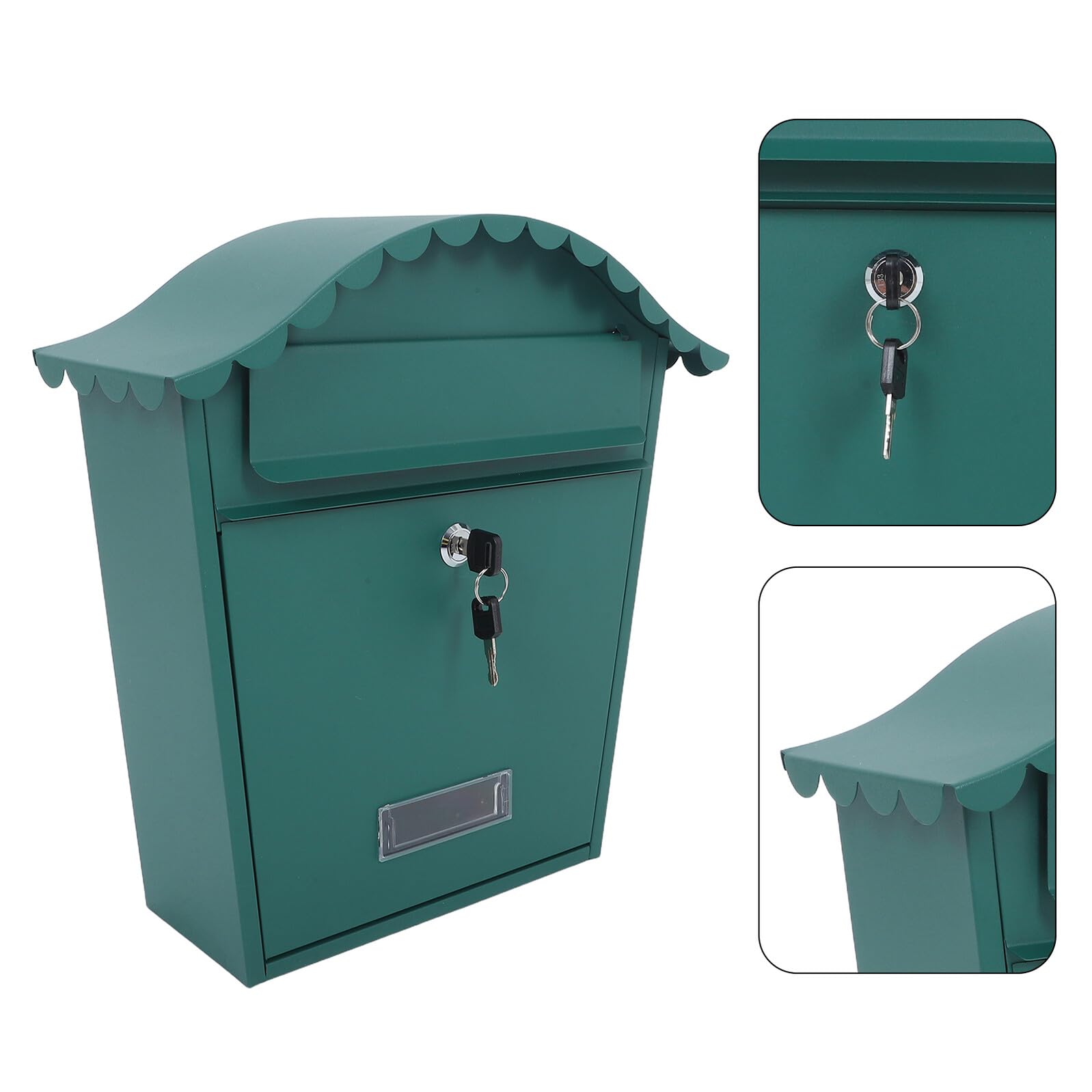 Angoily Abschließbarer Wandbriefkasten Außen aus Metall Grün 36,8 X 35,8 X 13,5cm Wetterfest mit Schlüssel und Regenschutz für Haus Garten und Büro