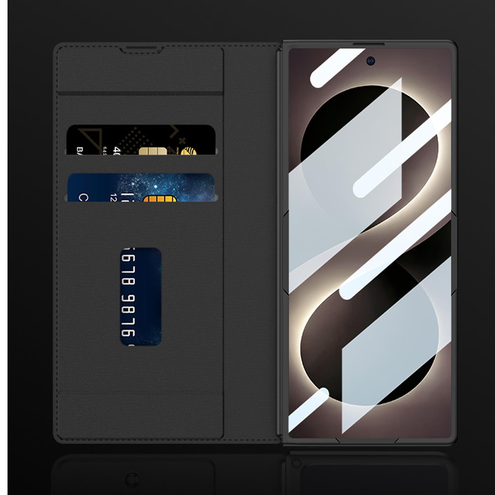 Custodia in pelle per Samsung Galaxy Z Fold 8 Ultra, pellicola protettiva a portafoglio con portapenne, custodia flip in fibra di carbonio, nero