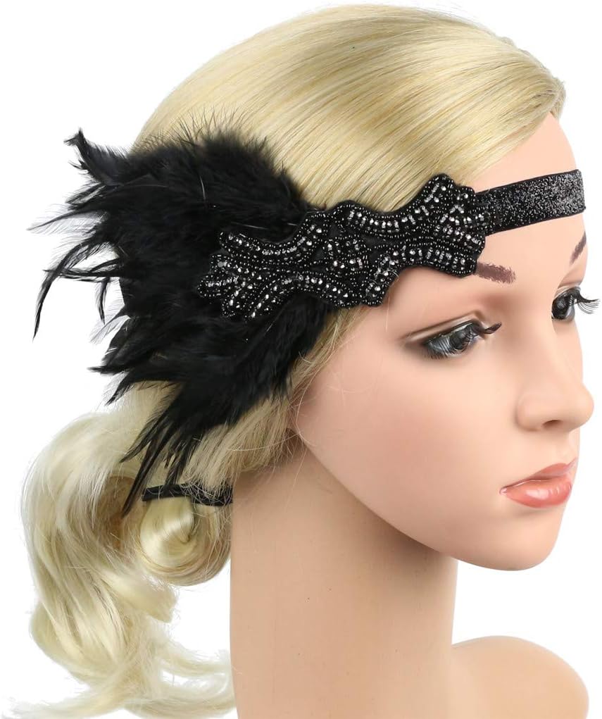Roaring Art Deco 1920s Flapper Feather Headpiece Roaring 20s Great Gatsby Headband for Women 1920s Headwear - Image 4