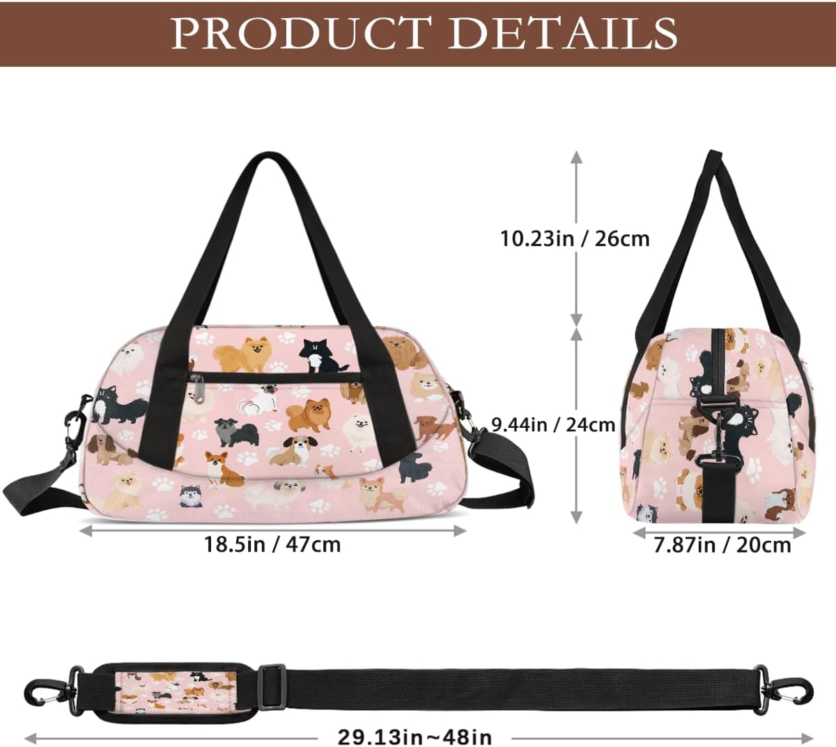 Pink Cute Paw Print Gym Bag for Women & Men - Small Travel Duffel Bag for Sports, Getaway, Overnight, Lightweight Weekender Bags, Workout, Dance Bag for Boys & Girls, Kids & Teens - Image 2