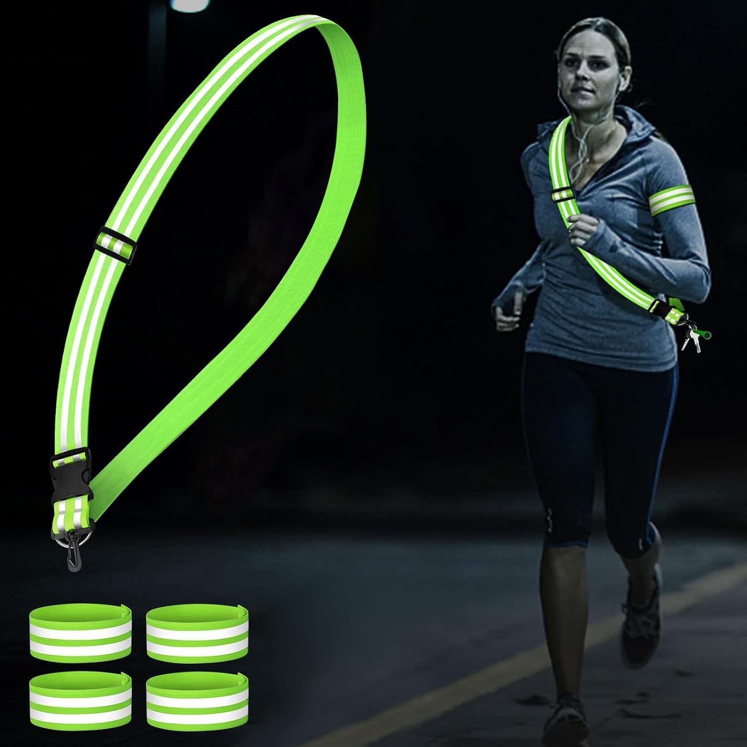 Set 3 Pezzi Cintura E Bande Riflettenti Per Corsa Notturna - Alta Visibilità - Foto 11