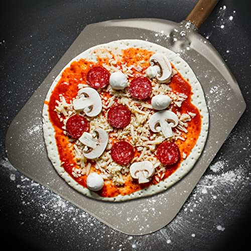 Q Pizza Aluminium 12\" Pizza Peel with Long Handle, Pizza Spatula, Turning Paddle for Grill Oven, Kitchen Cooking Accessory for Baking Bread Pastry Dough Pie & Cake, PT202 - Thumbnail 5