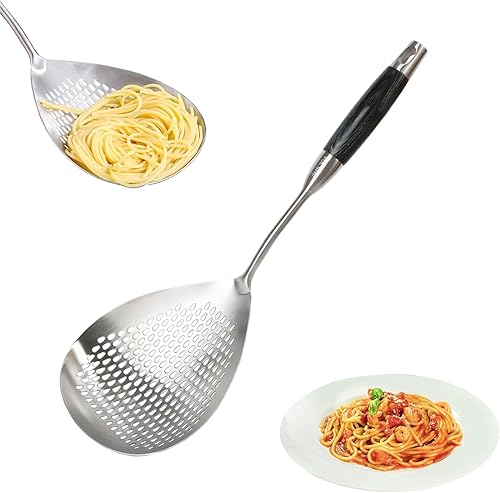 KAYCROWN Skimmer - Cuchara ranurada, 16.8 pulgadas, cucharón de acero inoxidable 304, cuchara de araña para cocinar y freír, colador de pasta para