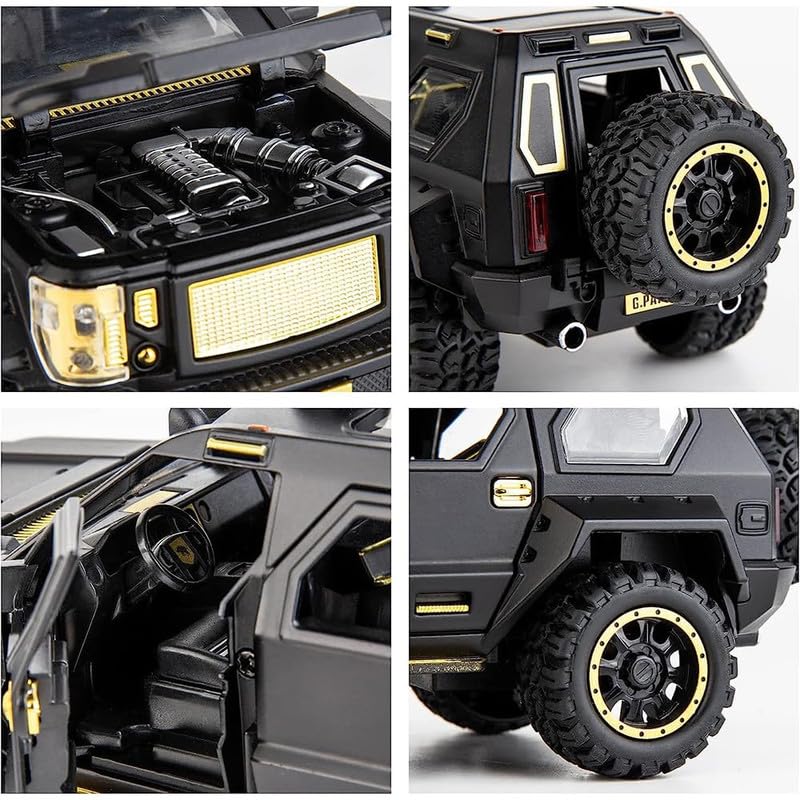 Image of Kids Model 1:24 Pattong Die Cast Metal Car Pull Back Action Opening Doors with Realistic Engine Sound Lights Toy Car Gift for Boys - Black