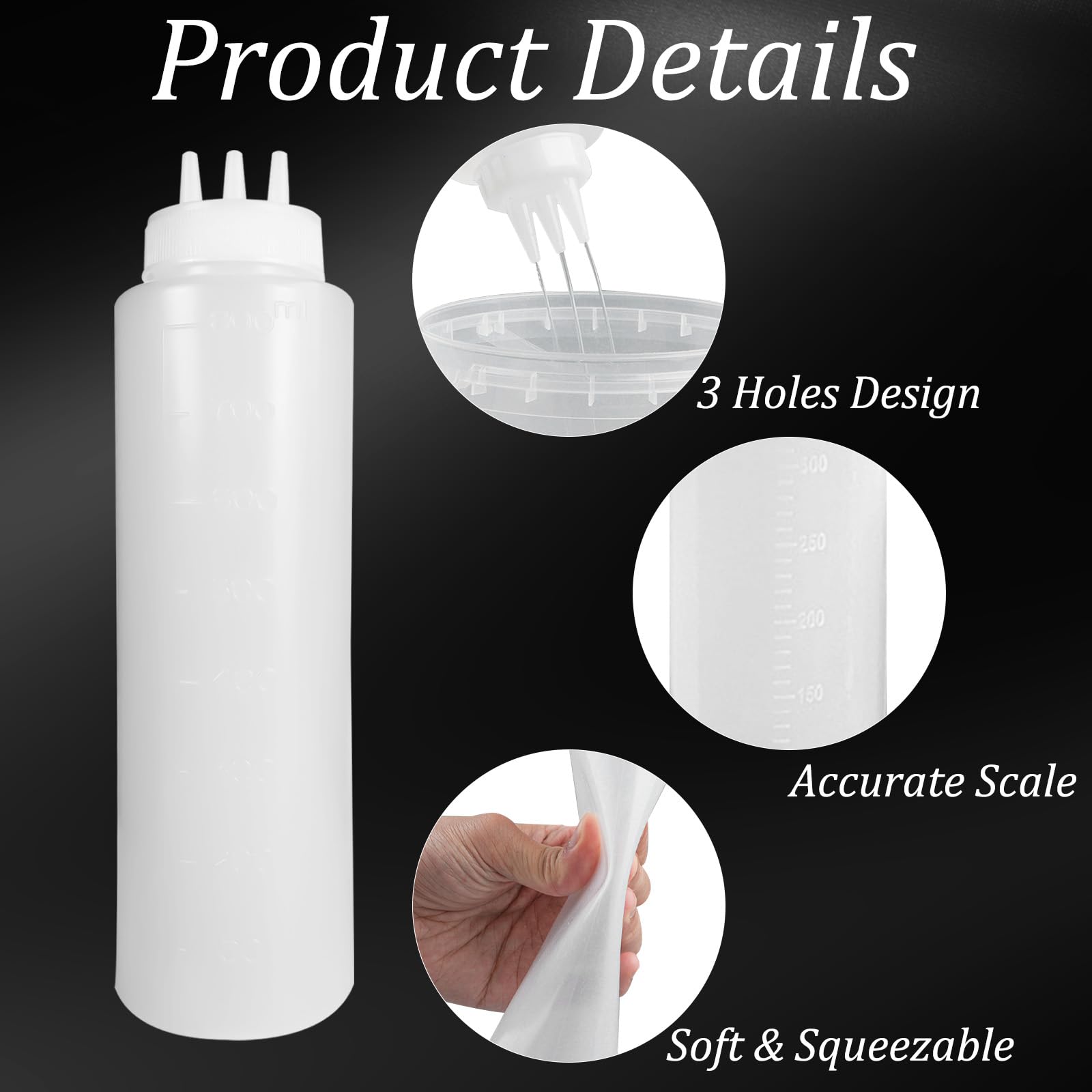 4 Bouteilles à Sauce Vegena 1000ml - Avec Buses Et Échelle - Pour Ketchup, Huile, Mayonnaise