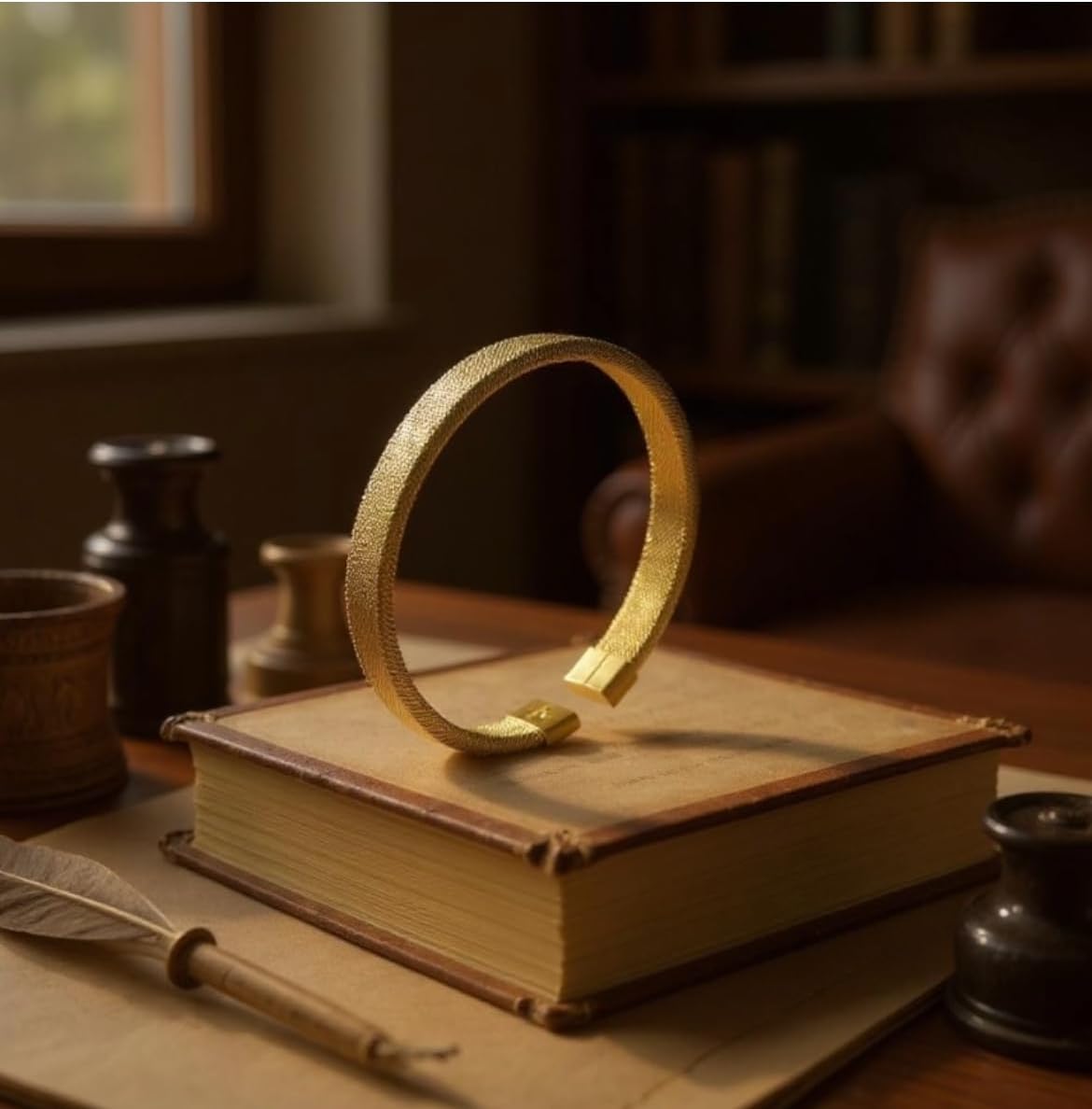 18K 18 Karat Yellow Gold Plated over Stainless Steel Mesh Cuff Open Bangle Bracelet, Nickel Free Waterproof hypoallergenic - Image 2