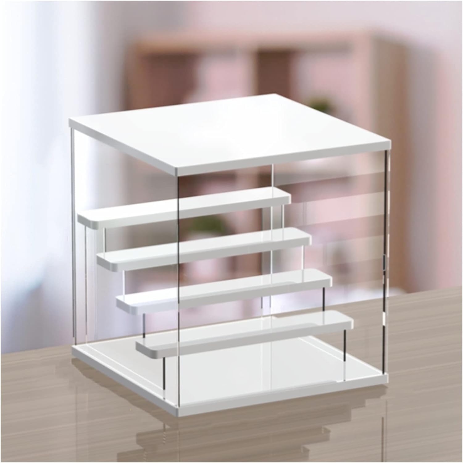 ApuaVireo&Co Acryl-Vitrine mit 2–5 Ebenen und weißem Sockel for Sammlerstücke, weiß und transparent, mehrere Größen(Transparent,(LxWxH) 32x32x33.4cm)
