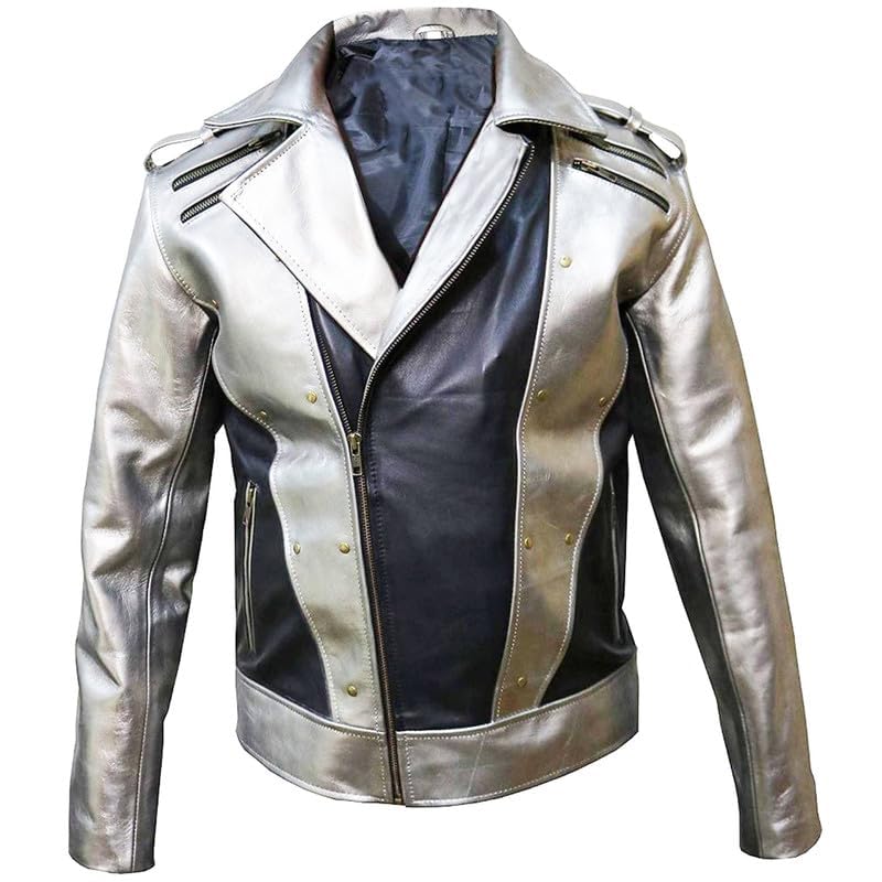 X-Men 4 Quick Silver and Black Mazimoff Peter Faux/Synthetic Leather Jacket-Silver Black Biker Jacket2