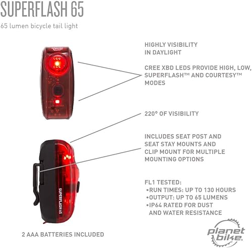 Miniatura 8 de Planet Bike Superflash 65 - Luz trasera para bicicleta, color rojo y negro