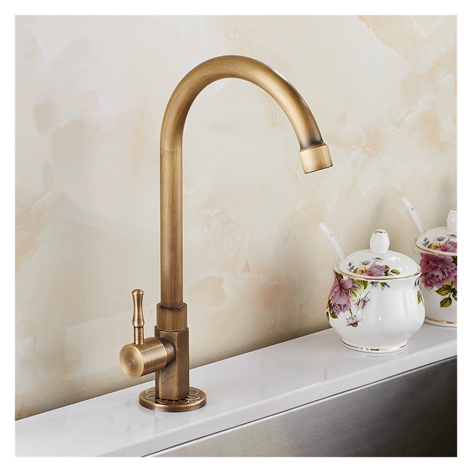 Laiton antique col de cygne classique levier unique eau froide robinet d'évier de cuisine robinet extérieur finition brossée en bronze
