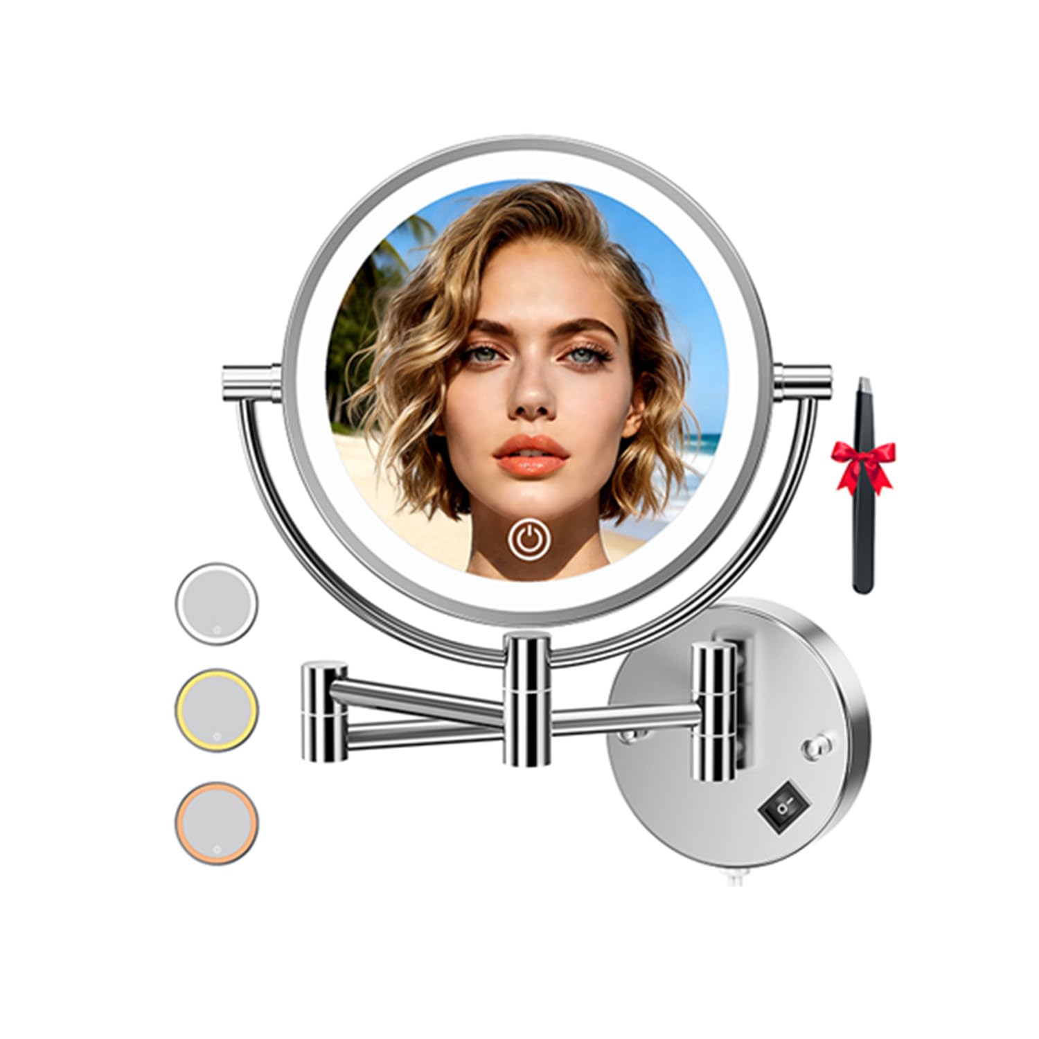 Auxmir Kosmetikspiegel mit LED Beleuchtung 1X/20X Vergrößerung, Dimmbarer Schminkspiegel mit Touchschalter, 3 Farbe Einstellbar, Rasierspiegel Wandmontage für Badezimmer, Spa und Hotel