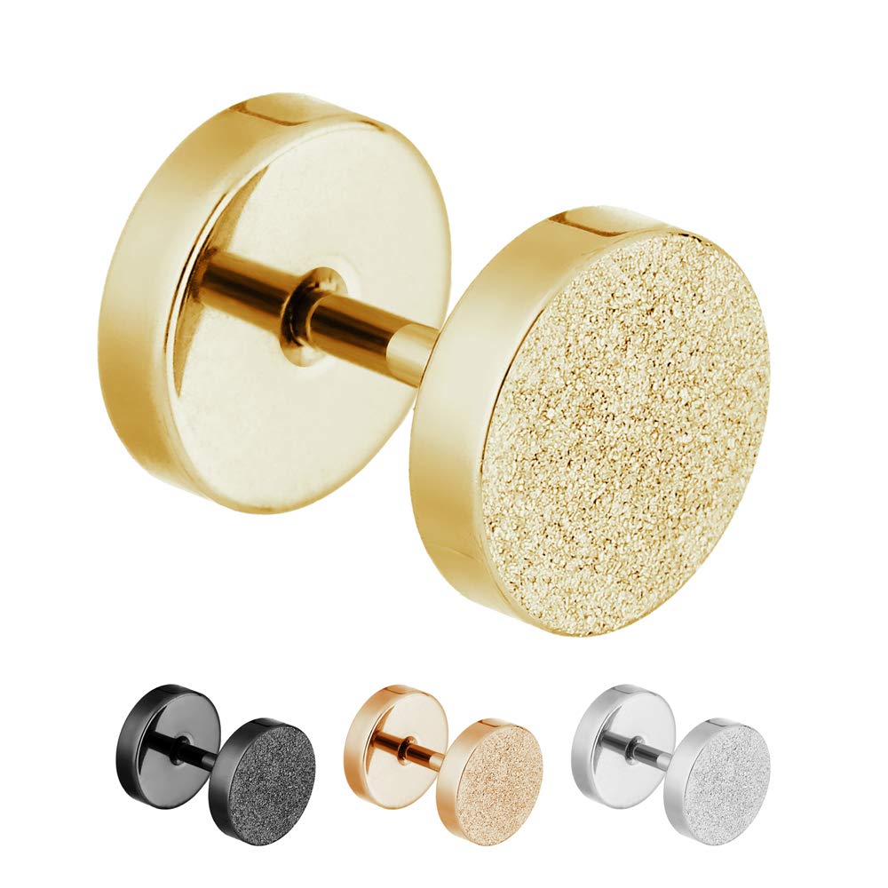 3 Paar Fake Plug Ohrstecker – Buntes Glas, Edelstahl, In Herz, Kreis & Dreieck (Schwarz, Gold, Silber)